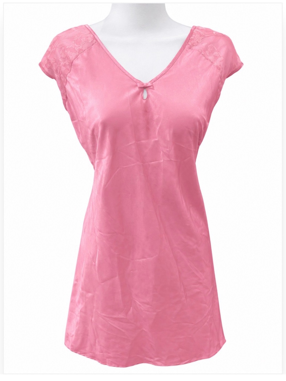 Vintage Oscar de la Renta Pink Satin Lace-Shoulder V-Neck Chemise